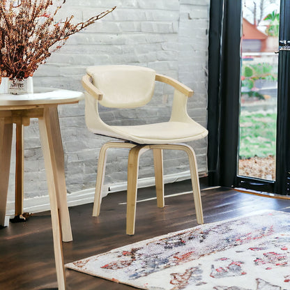 Chaise de salle à manger rembourrée en similicuir blanc cassé et naturel