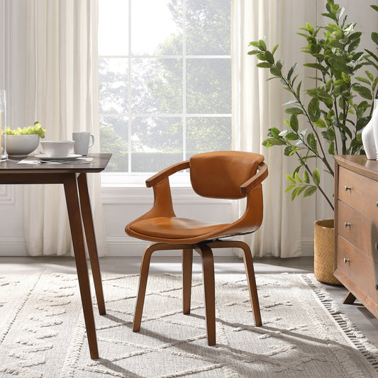 Chaise de salle à manger rembourrée en similicuir marron et naturel