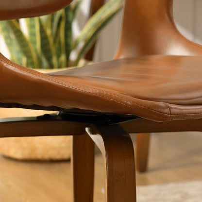 Chaise de salle à manger rembourrée en similicuir marron et naturel