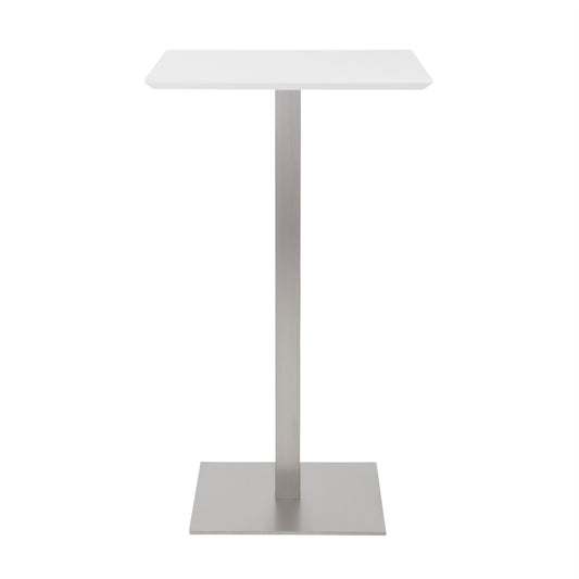 24" White and Silver Metallic Square Steel Bar Table