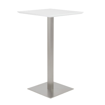 Table de bar carrée en acier métallisé blanc et argent de 24 po