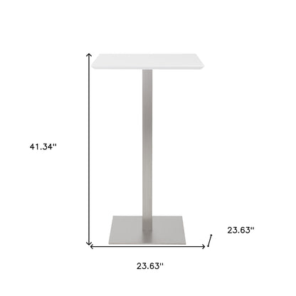 Table de bar carrée en acier métallisé blanc et argent de 24 po