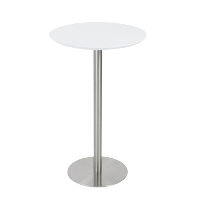 Table de bar ronde en acier métallisé blanc et argent de 26 po