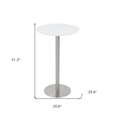 Table de bar ronde en acier métallisé blanc et argent de 26 po