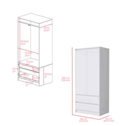 Commode blanche à deux tiroirs de 32 po