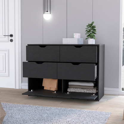 Commode noire à quatre tiroirs de 42 po