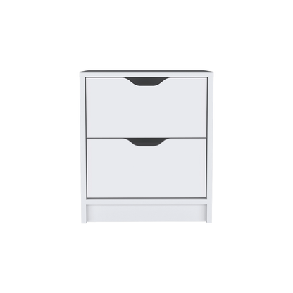 19" White Two Drawer Faux Wood Nightstand