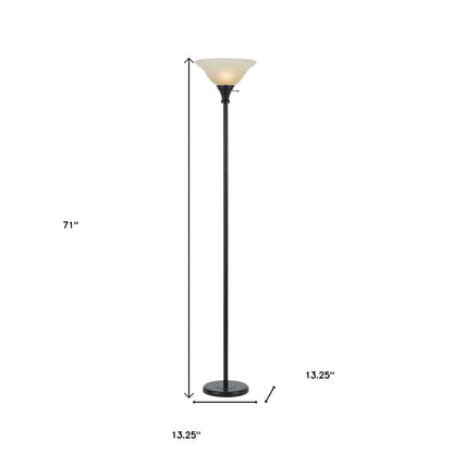 71" Bronze Torchiere Floor Lamp With Beige Frosted Glass Dome Shade