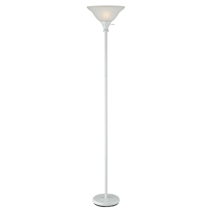 71" White Torchiere Floor Lamp With White Frosted Glass Dome Shade