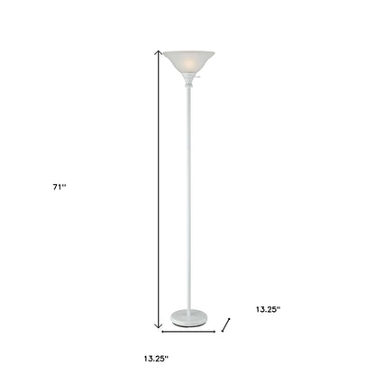 71" White Torchiere Floor Lamp With White Frosted Glass Dome Shade