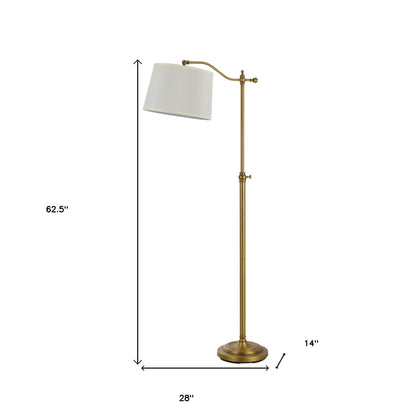 63" Bronze Adjustable Height Swing Arm Floor Lamp With White Fabric Shade