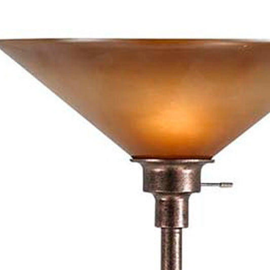 70" Rusted Torchiere Floor Lamp With Rust Frosted Glass Dome Shade