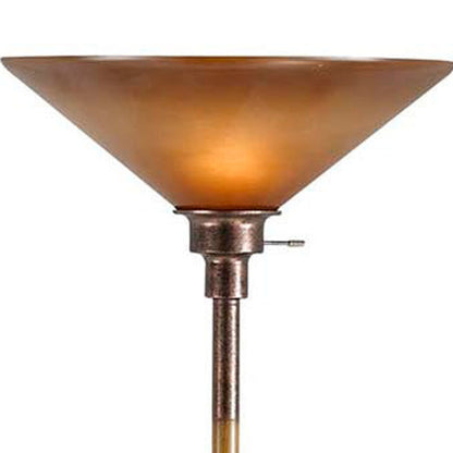 70" Rusted Torchiere Floor Lamp With Rust Frosted Glass Dome Shade