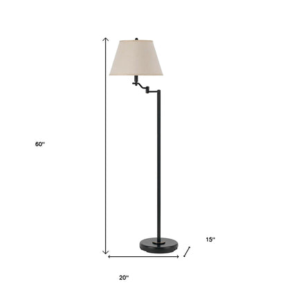 60" Bronze Swing Arm Floor Lamp With Beige Empire Shade