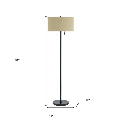 59" Bronze Two Light Traditional Shaped Floor Lamp With Brown Rectangular Shade