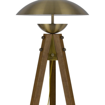 55" Brass Tripod Floor Lamp With Antiqued Brass Dome Shade