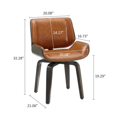 Chaise de salle à manger à dossier incurvé en similicuir rembourré marron et noir