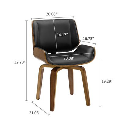 Chaise de salle à manger à dossier incurvé en similicuir rembourré noir et marron