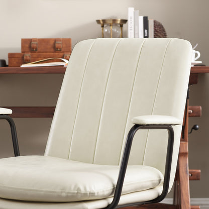 Fauteuil pivotant en similicuir blanc cassé et marron de 23 po