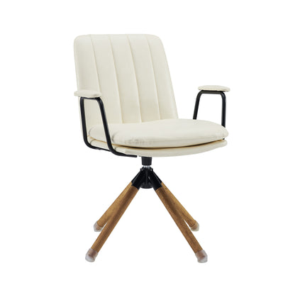 Fauteuil pivotant en similicuir blanc cassé et marron de 23 po