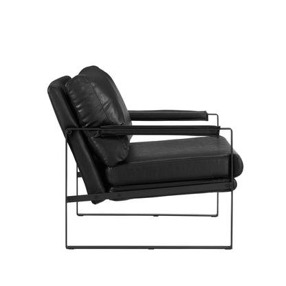 Chaise à accoudoirs en similicuir noir et métal de 27 po