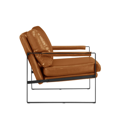 Chaise en similicuir marron et accoudoirs noirs de 27 po