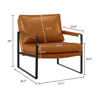 Chaise en similicuir marron et accoudoirs noirs de 27 po