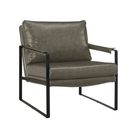 Fauteuil en similicuir gris foncé et accoudoirs noirs de 27 po