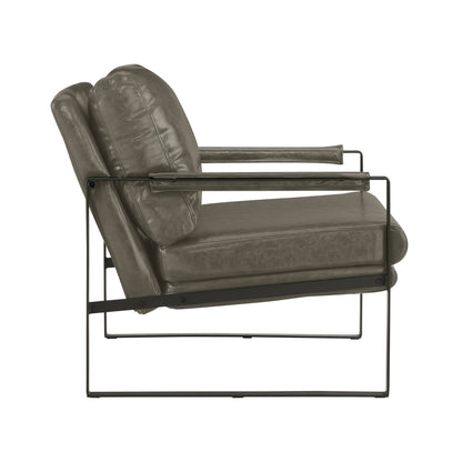 Fauteuil en similicuir gris foncé et accoudoirs noirs de 27 po