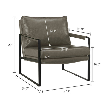 Fauteuil en similicuir gris foncé et accoudoirs noirs de 27 po