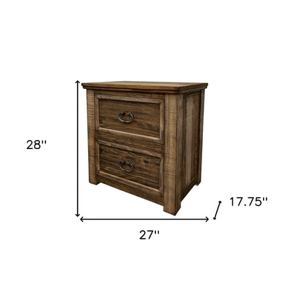 Table de nuit à deux tiroirs en bois brun de 28 po