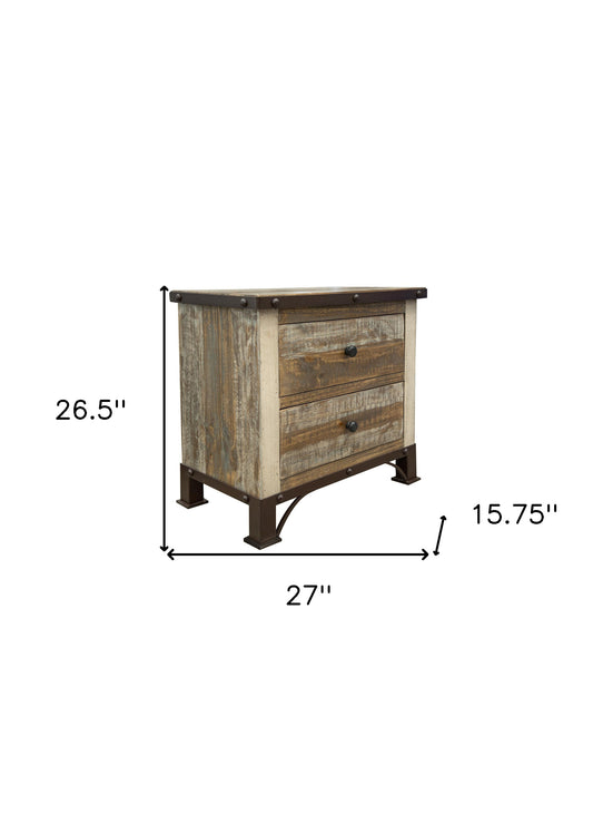 Table de nuit à deux tiroirs marron de 27 po