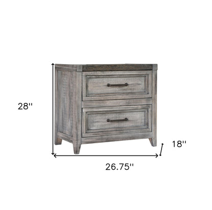 Table de chevet grise à deux tiroirs en bois massif de 28 po