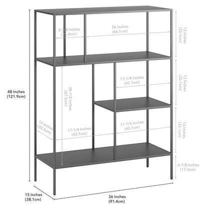 48" Gray Metal Four Tier Double Bookcase