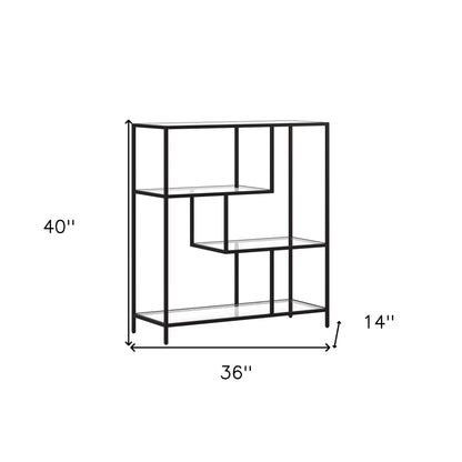 Bibliothèque à quatre niveaux en métal noir et verre de 40 po