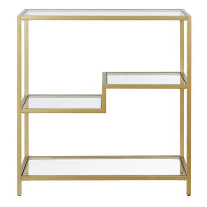 36" Gold Metal And Glass Four Tier Etagere Bookcase