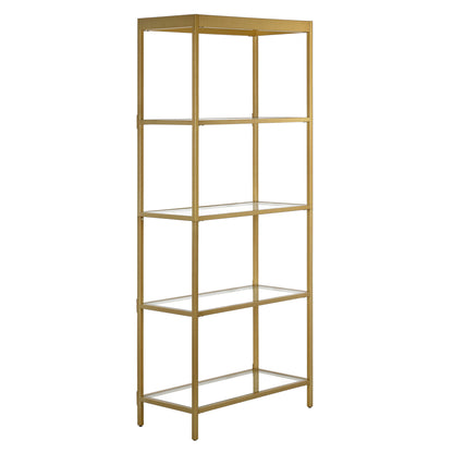 70" Gold Metal and Glass Four Tier Etagere Bookcase