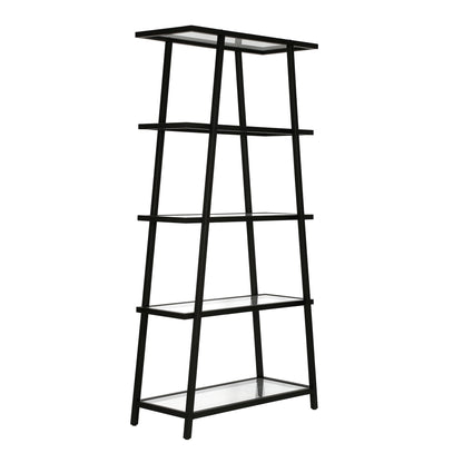 70" Black Metal and Glass Five Tier Etagere Bookcase