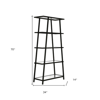 70" Black Metal and Glass Five Tier Etagere Bookcase