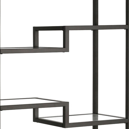 68" Black Metal and Glass Seven Tier Etagere Bookcase