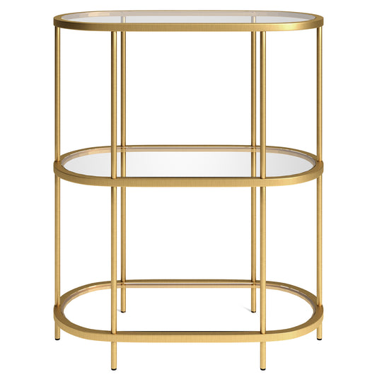 36" Gold Metal And Glass Three Tier Etagere Bookcase