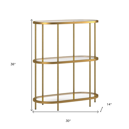 36" Gold Metal And Glass Three Tier Etagere Bookcase