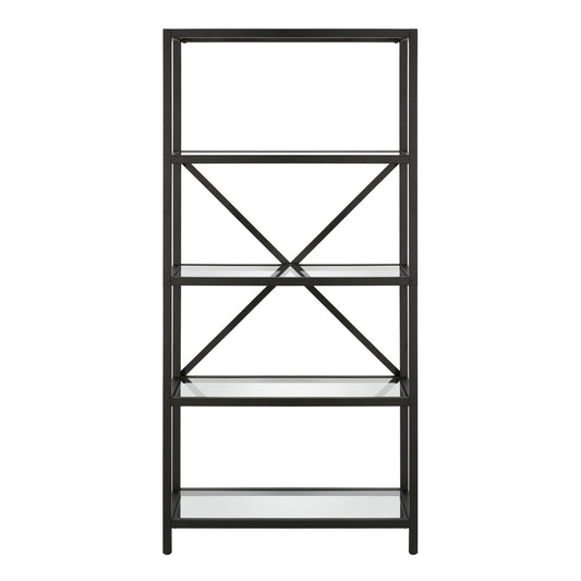 63" Black Metal and Glass Five Tier Etagere Bookcase