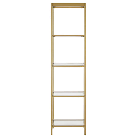 70" Gold Metal and Glass Four Tier Bookcase