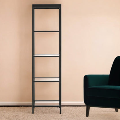 70" Black Metal and Glass Four Tier Bookcase