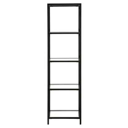 66" Black Metal And Glass Four Tier Etagere Bookcase