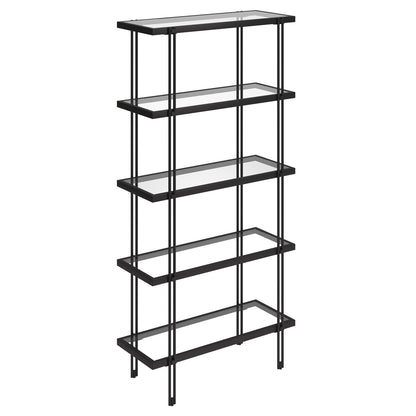 68" Black Metal And Glass Five Tier Standard Bookcase