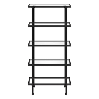 68" Black Metal And Glass Five Tier Standard Bookcase