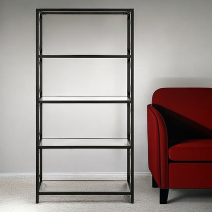 66" Black Metal and Glass Five Tier Etagere Bookcase