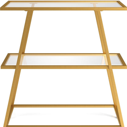 36" Gold Metal And Glass Three Tier Etagere Bookcase